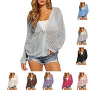 Genérico Women's Crochet Lightweight Cardigan Zip Up Hooded Long Sleeve,Beach Swim Cover Up,Knit Mesh Cardigan Casual Soft Pullover ， Gray：M