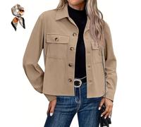 Genérico Women's Cropped Corduroy Jacket,Button Down Lapel Shacket Jacket,Casual Long Sleeve Outerwear Coat with Pockets