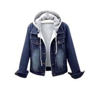 Genérico Womens Denim Hooded Sweatshirts Oversized Detachable Casual Jean Jacket Hoodie Coats with Front Pockets 2026 New (Dark Blue (Velvet),L)