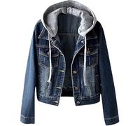 Genérico Womens Denim Hooded Sweatshirts Oversized Detachable Casual Jean Jacket Hoodie Coats with Front Pockets 2026 New (Dark Blue,M)