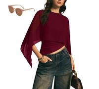Genérico Women's Elegant Chiffon Cape Sleeve Top,Sheer Mesh Asymmetrical Batwing Sleeve Shirts,Trendy Summer Dressy Blouse Shawl