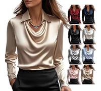 Genérico Womens Elegant Cowl Neck Satin Blouse Long Sleeve Tops Dressy Business Casual Office Work Silk Shirt Fall Outfits (Champagne,M)