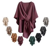 Genérico Women'S Elegant Shawl Wraps,Soft Open Front Poncho Sweater For Spring Fall Winter,Warm Outerwear,Indoor,Office Wear,Stylish (Red)