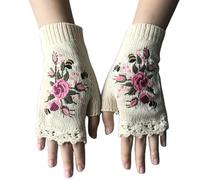 Genérico Womens Embroidered Gloves - Winter Flower Knit Gloves for Women,Skin-Friendly Adult Glove for Texting, Typing, Writing