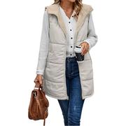 Genérico Women's Fall Reversible Vest Sleeveless Faux Fleece Jacket, Women Long Quilted Hooded Down Vests, Warm Winter Outerwear (off-white,5XL)
