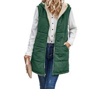 Genérico Women's Fall Reversible Vest Sleeveless Faux Fleece Jacket, Women Long Quilted Hooded Down Vests, Warm Winter Outerwear (emerald green,3XL)