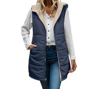 Genérico Women's Fall Reversible Vest Sleeveless Faux Fleece Jacket, Women Long Quilted Hooded Down Vests, Warm Winter Outerwear (blue,XL)