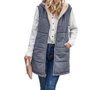 Genérico Women's Fall Reversible Vest Sleeveless Faux Fleece Jacket, Women Long Quilted Hooded Down Vests, Warm Winter Outerwear (blue gray,M)