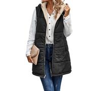 Genérico Women's Fall Reversible Vest Sleeveless Faux Fleece Jacket, Women Long Quilted Hooded Down Vests, Warm Winter Outerwear (black,5XL)