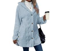 Genérico Women's Fall Winter Warm Fashion Hooded Cardigan Long Sleeve Coat, Fleece Sweater with Pockets for Casual Daily Wear (Light Blue,S)
