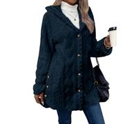 Genérico Women's Fall Winter Warm Fashion Hooded Cardigan Long Sleeve Coat, Fleece Sweater with Pockets for Casual Daily Wear (Navy blue,3XL)