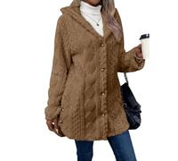 Genérico Women's Fall Winter Warm Fashion Hooded Cardigan Long Sleeve Coat, Fleece Sweater with Pockets for Casual Daily Wear (Brown,3XL)