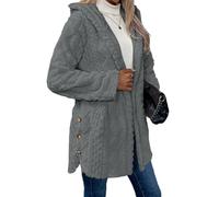 Genérico Women's Fall Winter Warm Fashion Hooded Cardigan Long Sleeve Coat, Fleece Sweater with Pockets for Casual Daily Wear (Gray,S)
