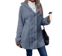 Genérico Women's Fall Winter Warm Fashion Hooded Cardigan Long Sleeve Coat, Fleece Sweater with Pockets for Casual Daily Wear (Blue-gray,3XL)