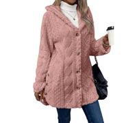 Genérico Women's Fall Winter Warm Fashion Hooded Cardigan Long Sleeve Coat, Fleece Sweater with Pockets for Casual Daily Wear (Pink,4XL)