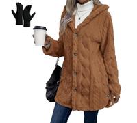 Genérico Women's Fall Winter Warm Fashion Hooded Cardigan Long Sleeve Coat, for Casual Daily Wear (Camel,XXL)
