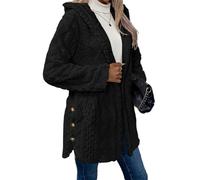 Genérico Women's Fall Winter Warm Fashion Jacquard Hooded Cardigan Long Sleeve Coat, for Everyday Casual and Stylish Outfits (Black,S)
