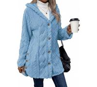 Genérico Women's Fall Winter Warm Fashion Jacquard Hooded Cardigan Long Sleeve Coat, for Everyday Casual and Stylish Outfits (Sky Blue,4XL)