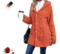 Genérico Women's Fall Winter Warm Fashion Jacquard Hooded Cardigan Long Sleeve Coat, Women's Fall Winter Warm Fashion Hooded (Orange,XXL)