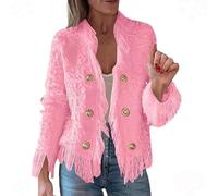Genérico Women's Fashion Fringe Cardigan Jacket, Long Sleeve Open Front Party Tassel Coat Fall Outfits,Fall Winter Fuzzy Open Button Front Cardigan,Dressy Tassel Jackets (Pink,L)