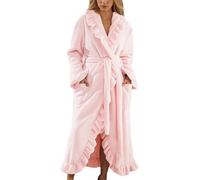 Genérico Women's fleece bathrobe, soft long with wool ruffles, fluffy and warm, comfortable loungewear, lightweight solid color adult wool winter (Pink,L)