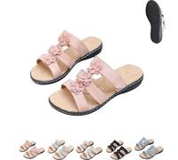 Genérico Women's Floral-Embellished Slip On Sandals,Comfortable Dressy Summer Beach Slides Lightweight,Arch Support Sandals (Pink, 39)
