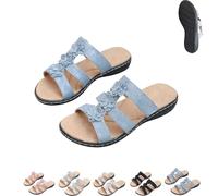 Genérico Women's Floral-Embellished Slip On Sandals,Comfortable Dressy Summer Beach Slides Lightweight,Arch Support Sandals (Blue, 36)