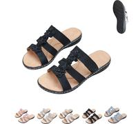 Genérico Women's Floral-Embellished Slip On Sandals,Comfortable Dressy Summer Beach Slides Lightweight,Arch Support Sandals (Black, 36)