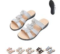 Genérico Women's Floral-Embellished Slip On Sandals,Comfortable Dressy Summer Beach Slides Lightweight,Arch Support Sandals (Sliver, 36)