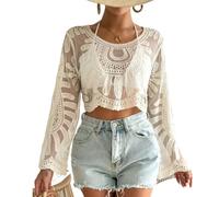 Genérico Women'S Floral Embroidered Semi-Sheer Cover Up, Lace Duster for Women,For Beach Vacations & Outdoor Fun (White,One Size)