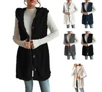 Genérico Womens Fuzzy Fleece Hoodies Vest Sleeveless Button Down Jacket Casual Sherpa Cardigan Waistcoat Winter Warm Outerwear (black, L)