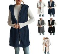 Genérico Womens Fuzzy Fleece Hoodies Vest Sleeveless Button Down Jacket Casual Sherpa Cardigan Waistcoat Winter Warm Outerwear (navy blue, L)