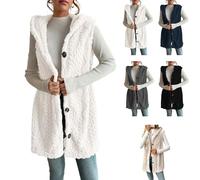 Genérico Womens Fuzzy Fleece Hoodies Vest Sleeveless Button Down Jacket Casual Sherpa Cardigan Waistcoat Winter Warm Outerwear (white, XL)