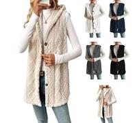 Genérico Womens Fuzzy Fleece Hoodies Vest Sleeveless Button Down Jacket Casual Sherpa Cardigan Waistcoat Winter Warm Outerwear (apricot, M)