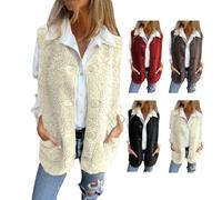 Genérico Womens Fuzzy Fleece Vest Casual Oversized Sleeveless Sherpa Jacket Button Down Fall Winter Coats Thick Vests Outwear (white, 2XL)
