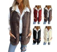 Genérico Womens Fuzzy Fleece Vest Casual Oversized Sleeveless Sherpa Jacket Button Down Fall Winter Coats Thick Vests Outwear (brown, M)