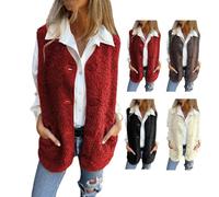 Genérico Womens Fuzzy Fleece Vest Casual Oversized Sleeveless Sherpa Jacket Button Down Fall Winter Coats Thick Vests Outwear (burgundy, 3XL)