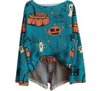 Genérico Women's Halloween Pumpkin Print Knit Top, Spooky Pumpkin Face Sweater 2025, Long Sleeve Knit Pullover Tops (Color-K,M)