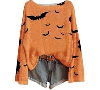 Genérico Women's Halloween Pumpkin Print Knit Top, Spooky Pumpkin Face Sweater 2025, Long Sleeve Knit Pullover Tops (Color-L,4XL)