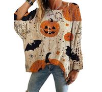 Genérico Women's Halloween Pumpkin Print Knit Top, Witchy Cozy Vibes, Casual and Loose,Fall Sweaters for Women (Talla única)