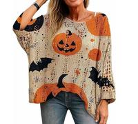 Genérico Women's Halloween Pumpkin Print Knit Top, Witchy Cozy Vibes - Halloween Pumpkin Knit Sweater, Bat Witch Pullover (#1,XXL)