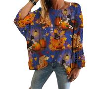 Genérico Women's Halloween Pumpkin Print Long Sleeve Knit Top, Spooky Pumpkin Face Sweater, Casual Bat Witch Pullover (#D,XL)