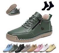 Genérico Women's Handmade Leather Orthopedic Comfy Shoes - Lightweight Non-Slip Ankle Boots for Outdoor Casual Driving and Walking with Side Zipper(Green,10.5)