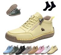 Genérico Women's Handmade Leather Orthopedic Comfy Shoes - Lightweight Non-Slip Ankle Boots for Outdoor Casual Driving and Walking with Side Zipper(Yellow,7.5)