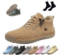 Genérico Women's Handmade Leather Orthopedic Comfy Shoes - Lightweight Non-Slip Ankle Boots for Outdoor Casual Driving and Walking with Side Zipper(Khaki,9)