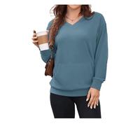 Genérico Women's Hatless V-Neck Hoodie with Pockets, Oversized Cute Pullover Tops Lightweight, No Hoodie (Peacock Blue,M)