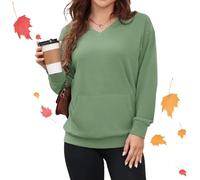 Genérico Women's Hatless V-Neck Hoodie with Pockets, Oversized Sweatshirts for Women Casual V Neck Pullover Sweatshirts in Spring Fall Winter (Green,M)