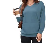 Genérico Women's Hatless V-Neck Hoodie with Pockets Soft Breathable Casual Women's V-Neck Sweatshirt with Kangaroo Pocket (Teal,3XL)