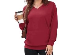 Genérico Women's Hatless V-Neck Hoodie with Pockets Soft Breathable Casual Women's V-Neck Sweatshirt with Kangaroo Pocket (Red,S)