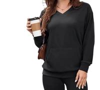 Genérico Women's Hatless V-Neck Hoodie with Pockets Soft Breathable Casual Women's V-Neck Sweatshirt with Kangaroo Pocket (Black,XXL)